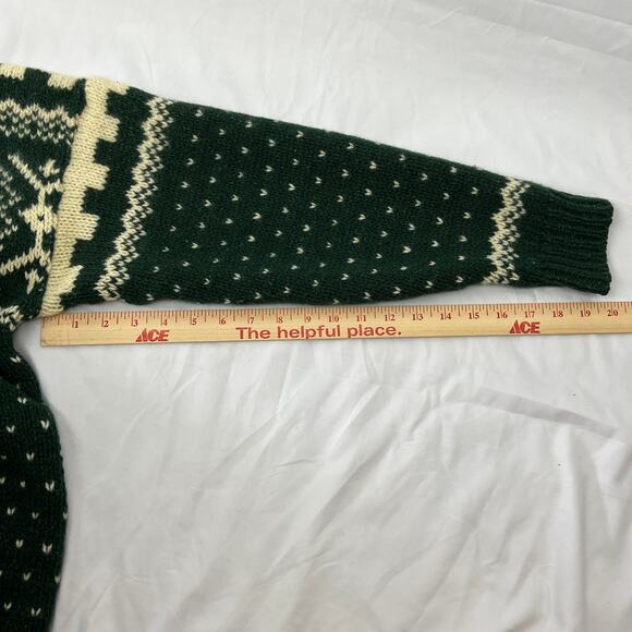 Esk Valley Wool Silk Sweater Unisex Sm-Med Green Fair Isle Nordic Snowflake Ski - Picture 7 of 8